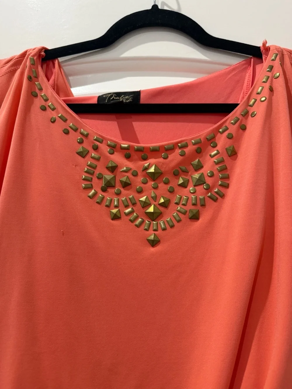 Thalia Sodi Coral-Orange Mini Dress with Gold Accents - Picture 2 of 5